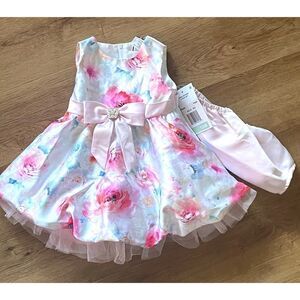 Rare Editions Baby Girls Floral-Print Mikado Bubble Dress, Size 18 M New w/Tags